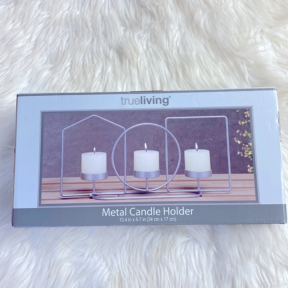 Trueliving Gray Metal Candle Holder